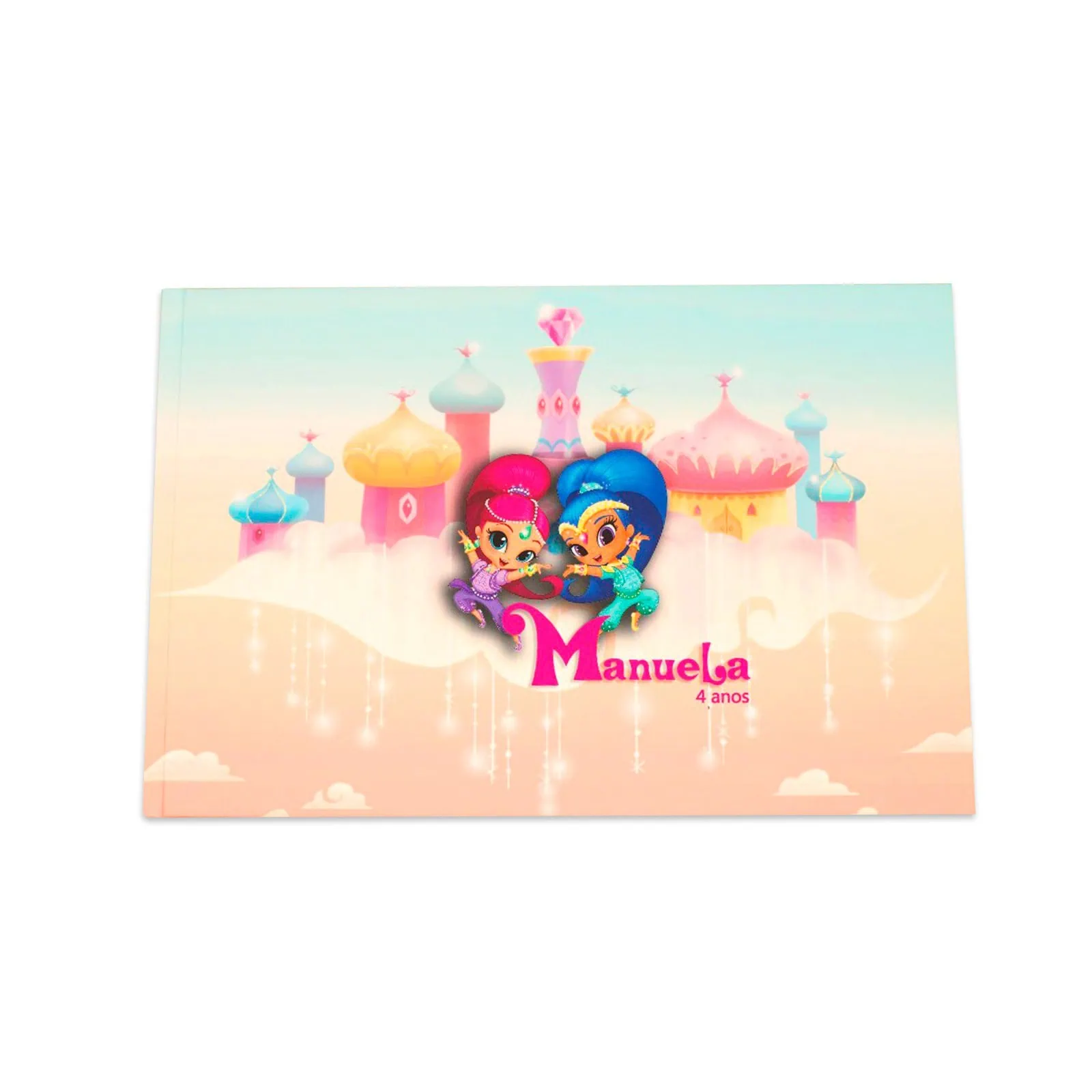 Capa de álbum personalizado infantil com tema mágico e personagens de desenhos.